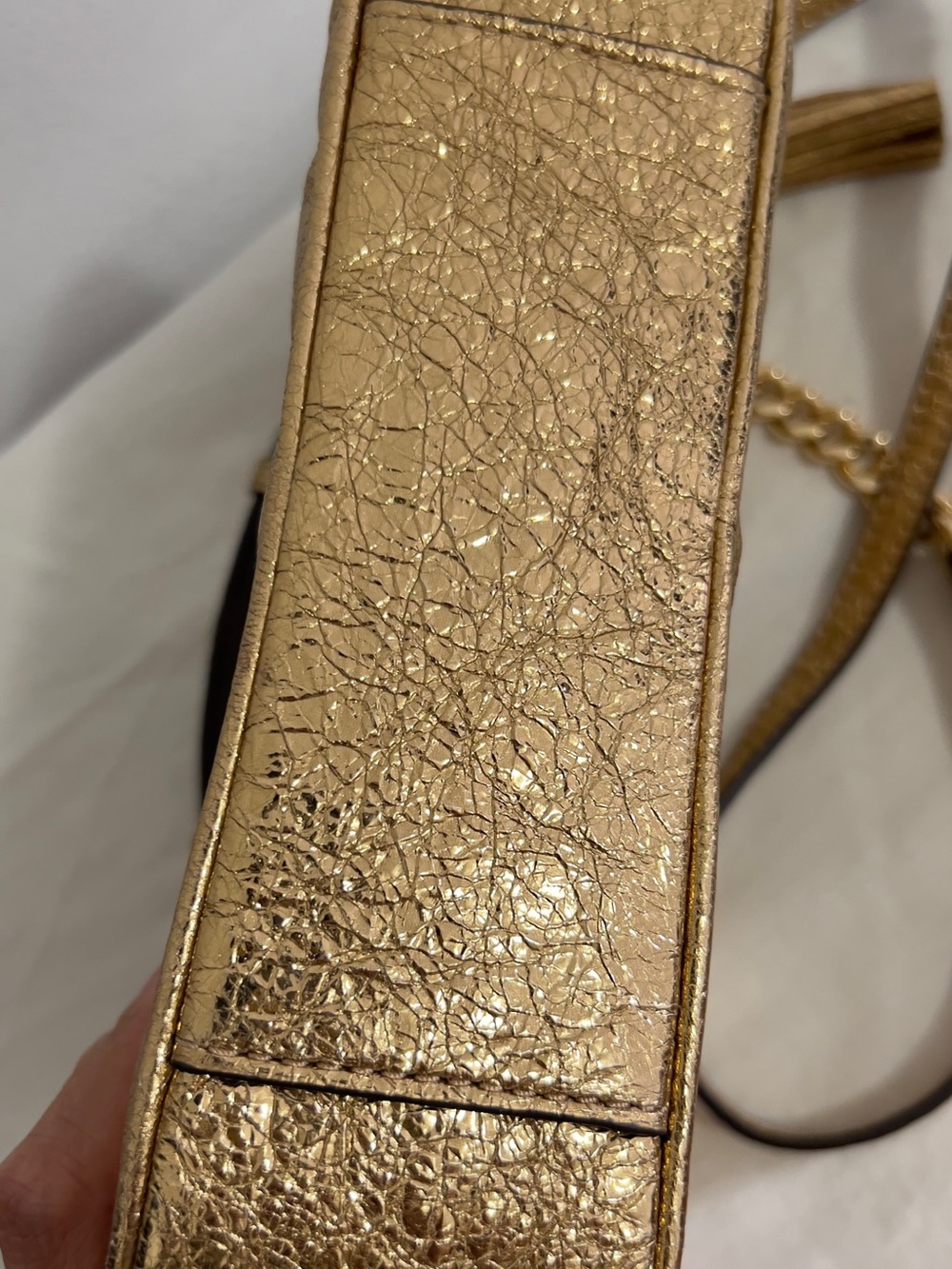 Michael Kors Metallic Gold Quilted Crossbody with Tassel - Picture 5 of 6